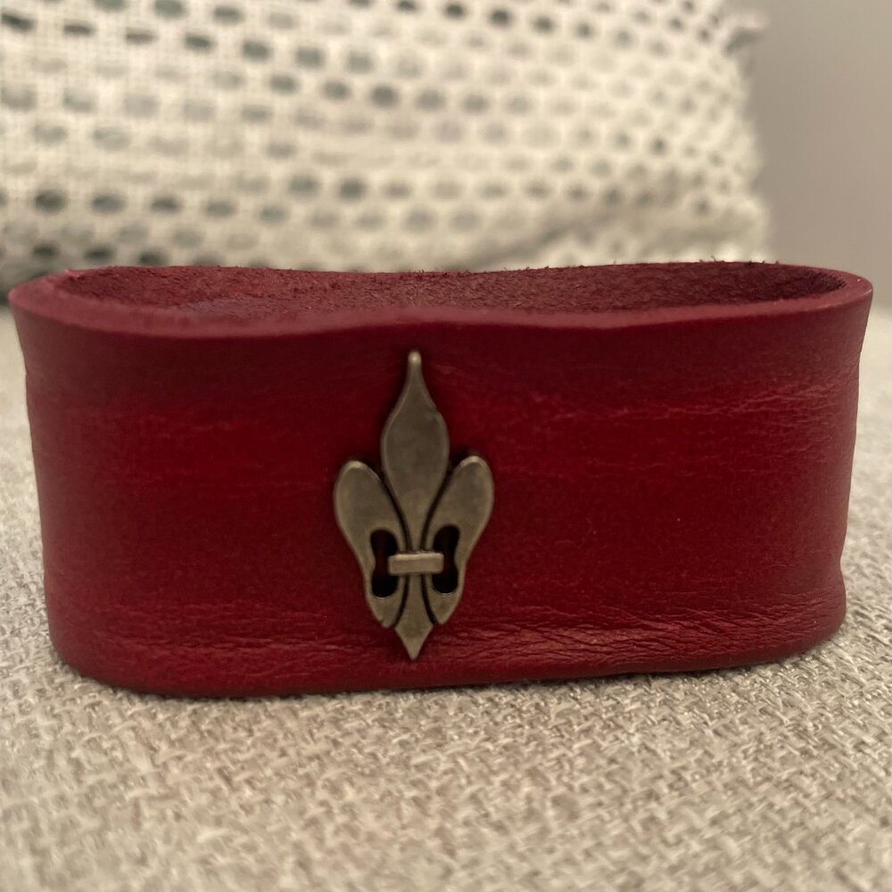 Ruby red leather cuff bracelet